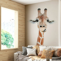 Smiling giraffe wallpaper in soft pastel tones

