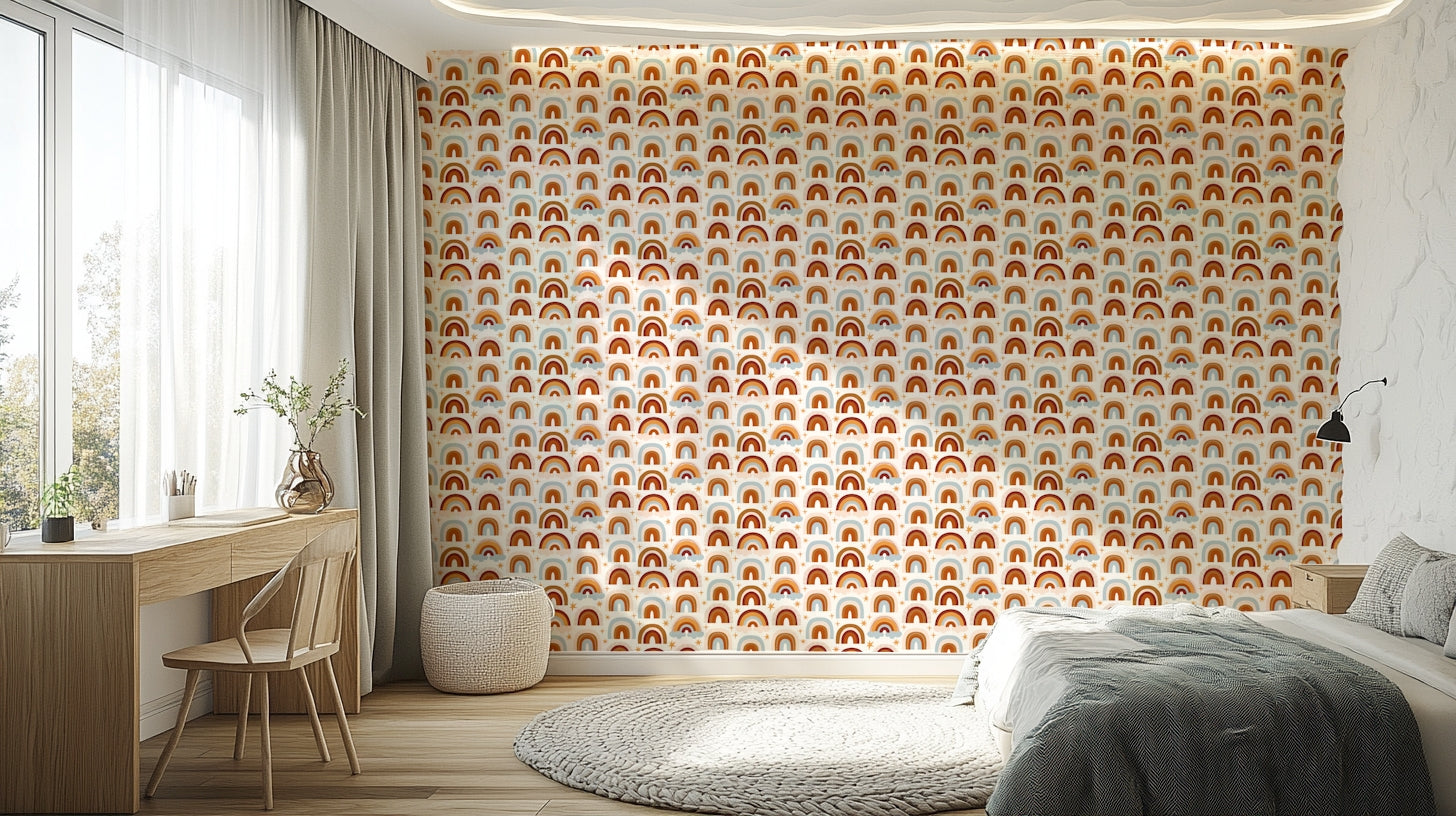 Colorful rainbow stripe wallpaper for kids’ rooms

