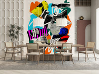 A contemplative colorful design wallpaper mural for a feature wall.