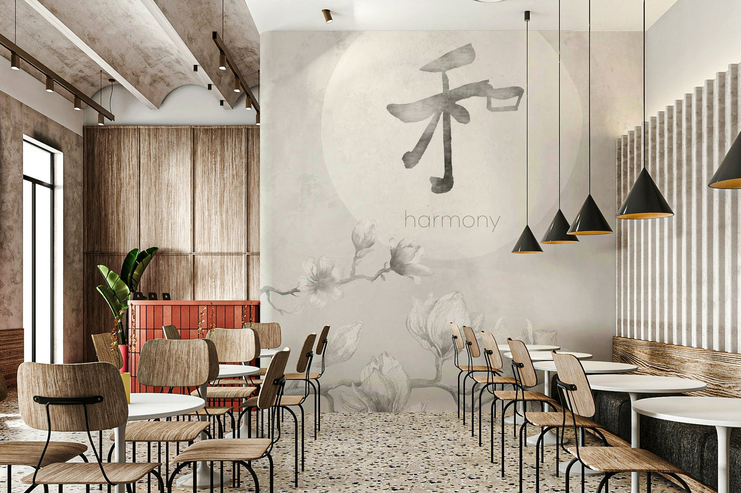 Beige and taupe mural reflecting calm design

