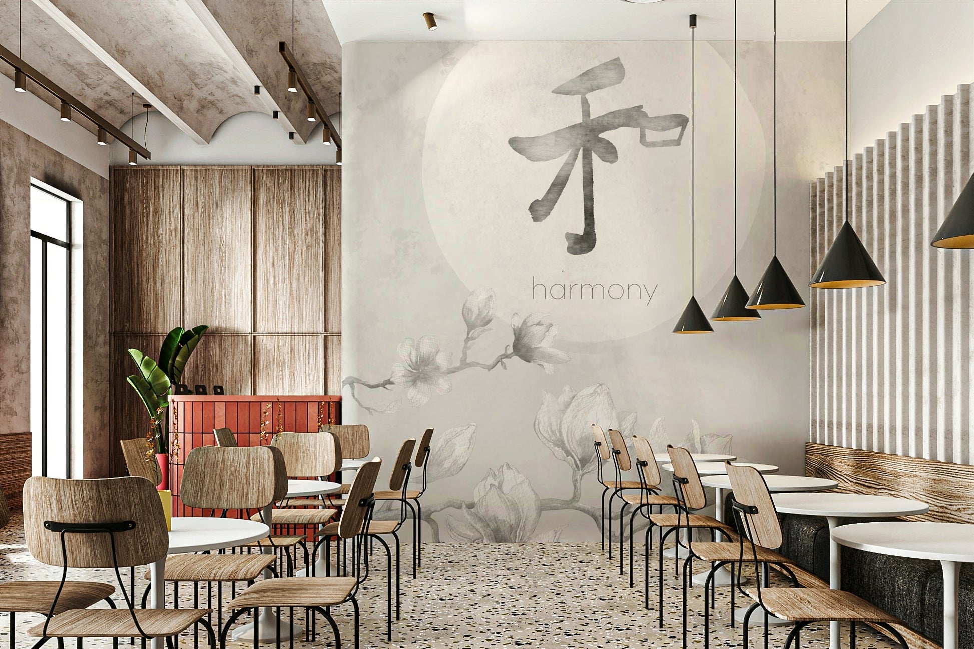 Beige and taupe mural reflecting calm design

