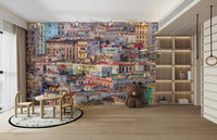 The mural gives a feeling of being in a vibrant city.

