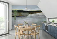 A graceful subtle pattern wall mural in cool, tranquil tones.