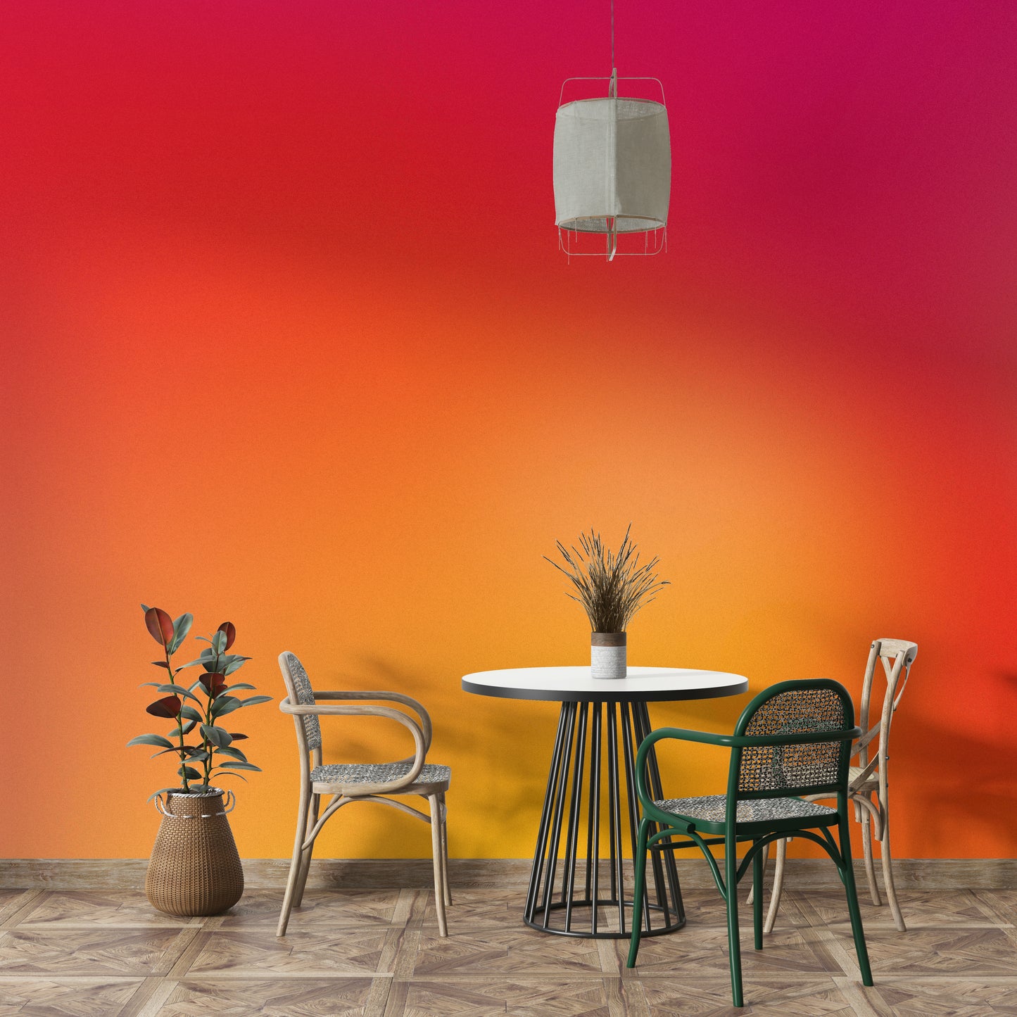Modern gradient wall mural with bold pink to orange tones.

