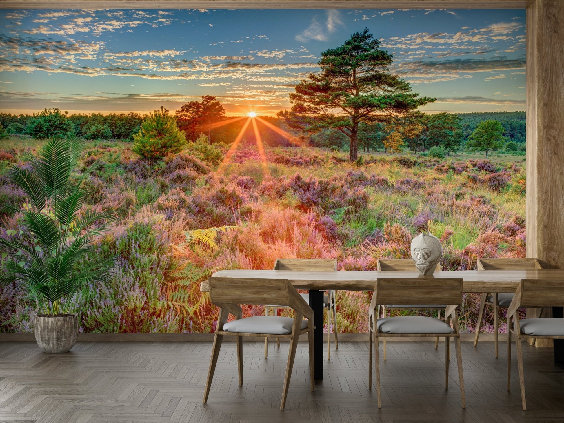Temporary landscape wallpaper for wall in a creative studio space.

