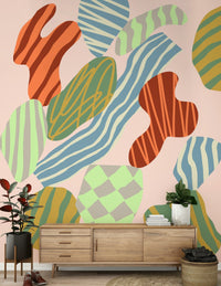 A graceful subtle pattern wall mural in fiery tones.