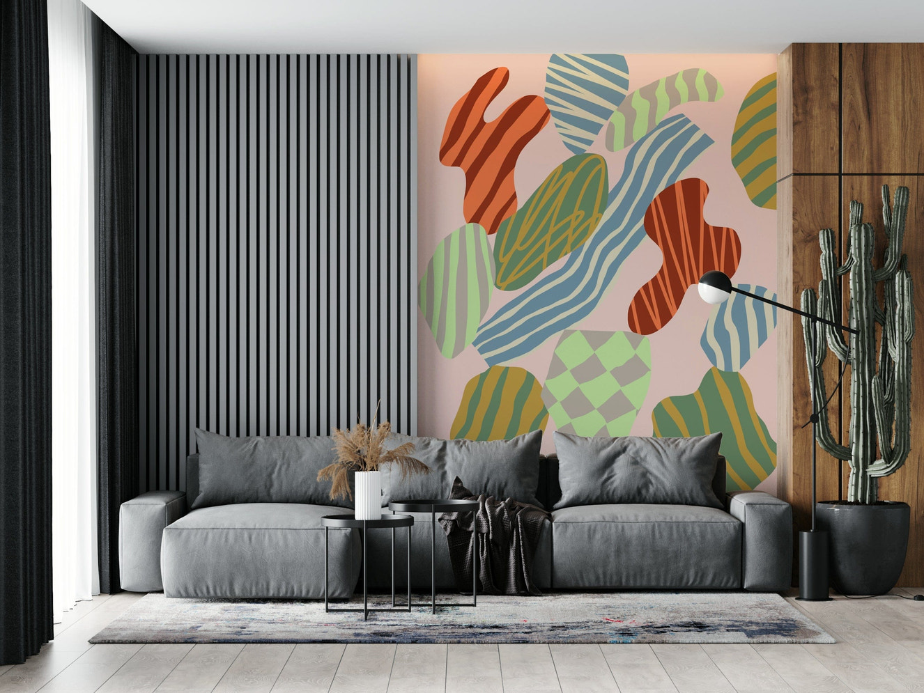A beautiful abstract art wallpaper mural with heat wave patterns.