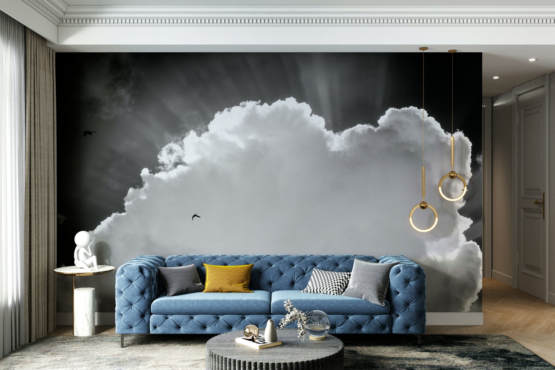 An artistic abstract sky mural for home decor.


