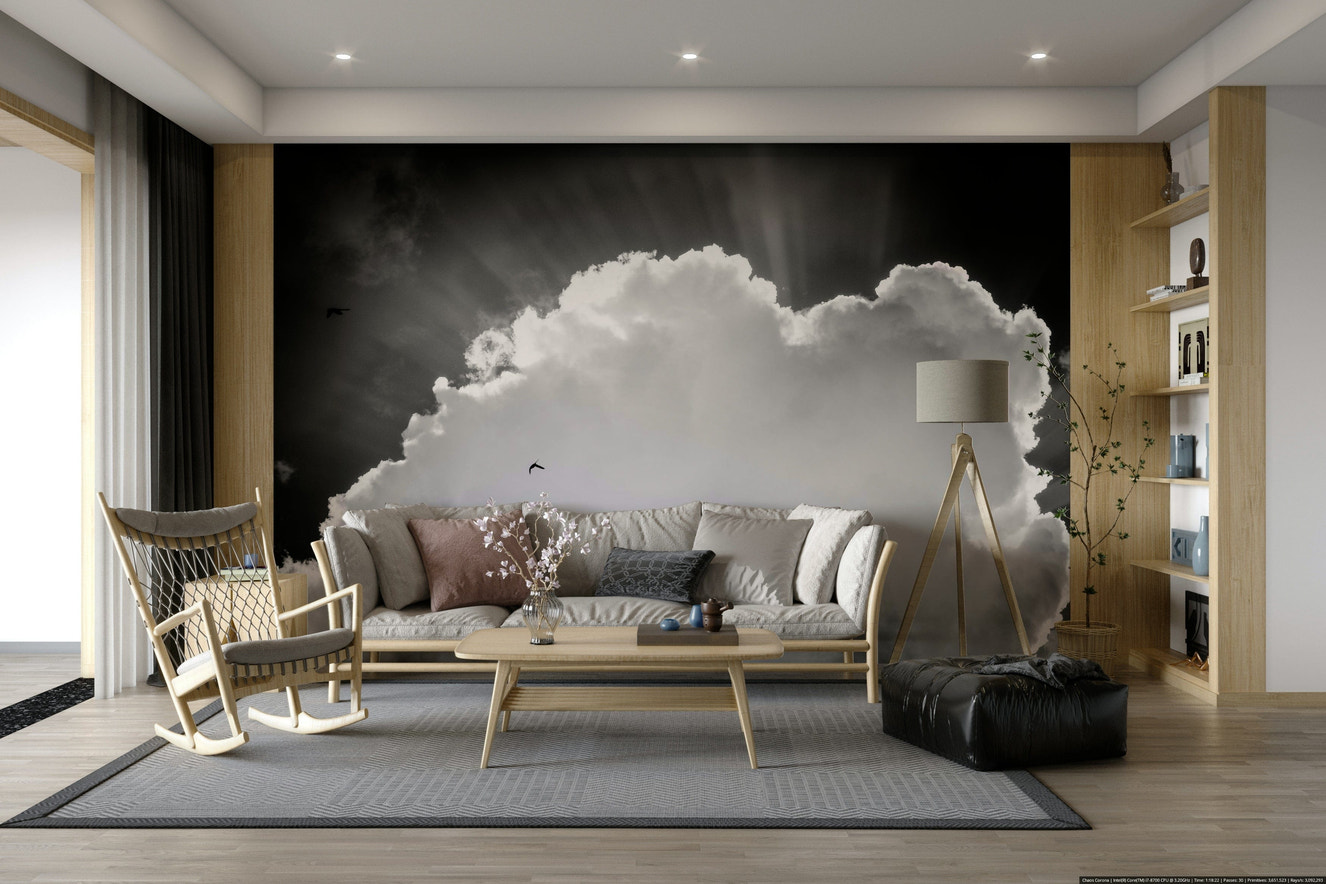 A beautiful serene sky wallpaper mural with soft light.

