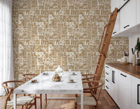 Dining room botanical wallpaper with neutral pattern