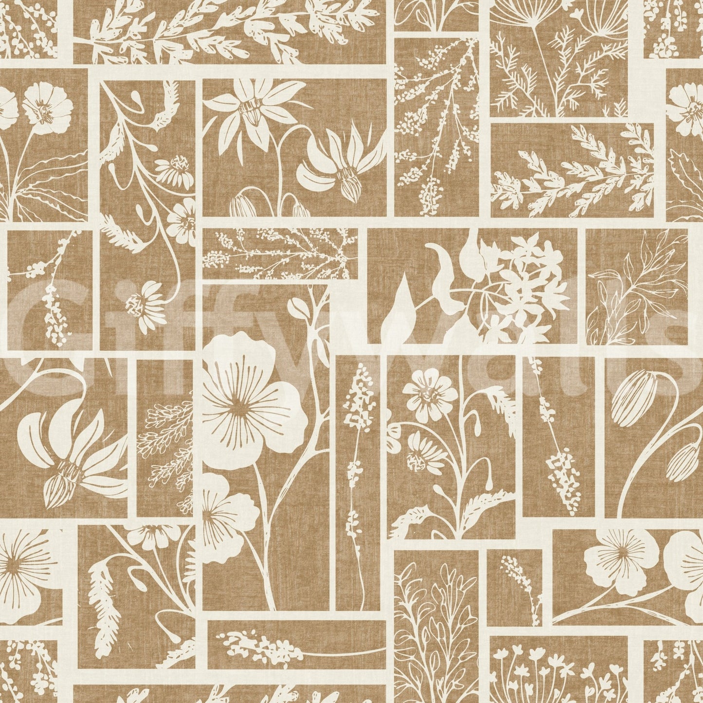 Soft tone wallpaper with botanical patch arrangement