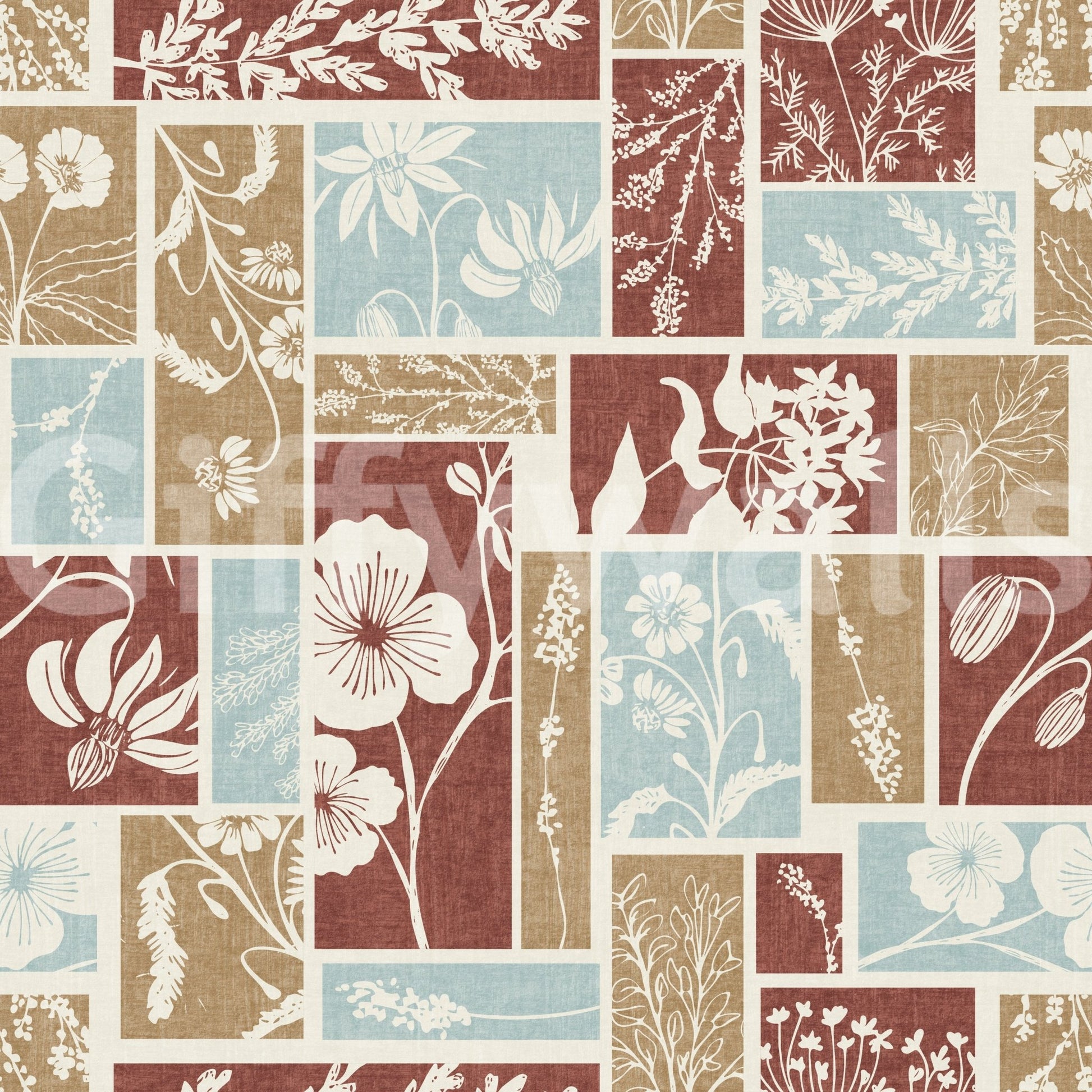 Rustic botanical wallpaper with warm neutral palette