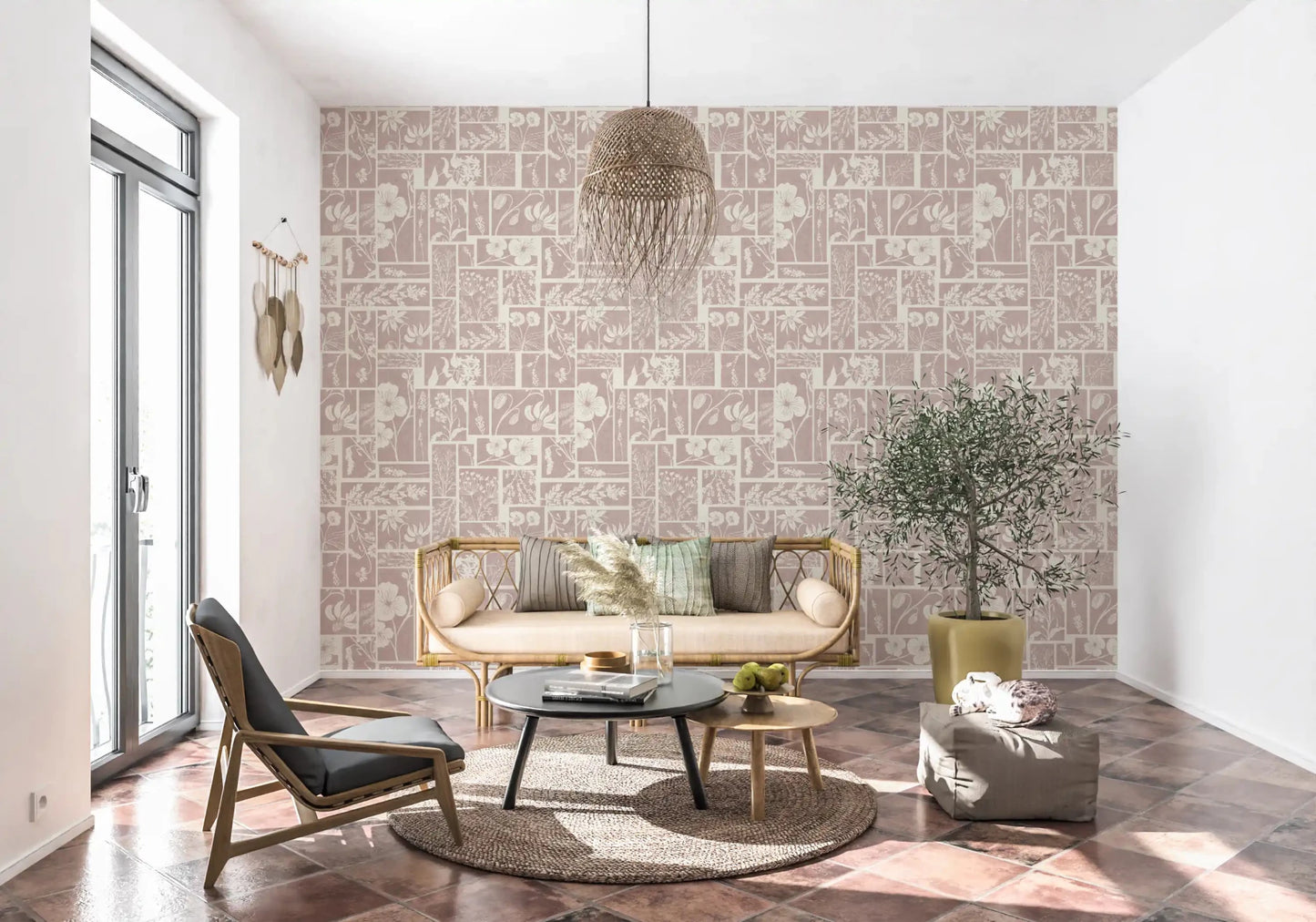 Premium floral wallpaper with a neutral backdrop, suitable for a stylish hallway room.