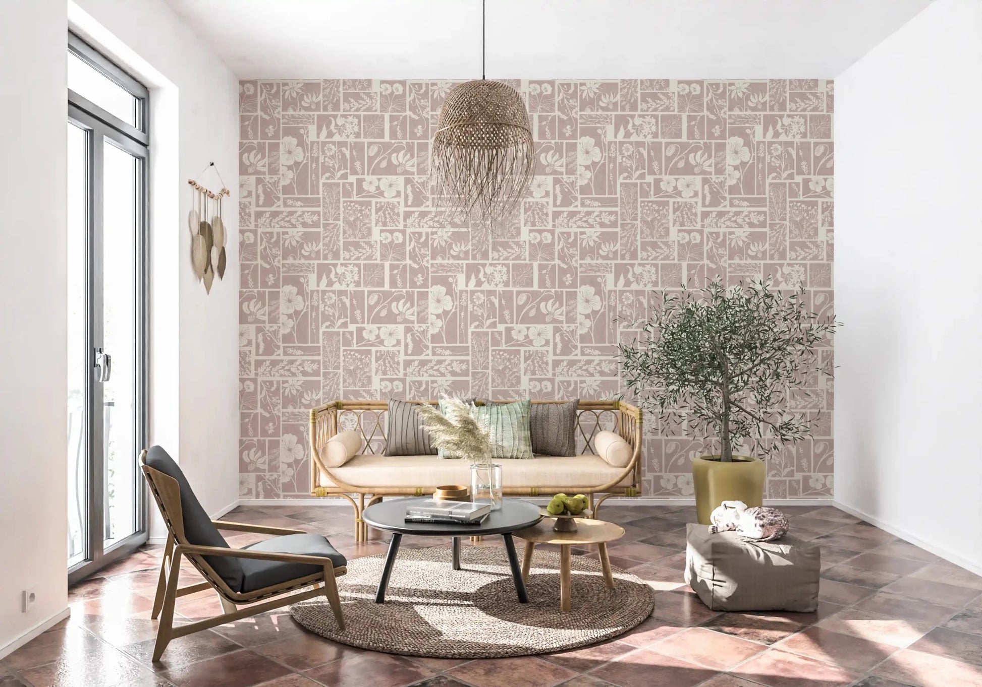 Premium floral wallpaper with a neutral backdrop, suitable for a stylish hallway room.