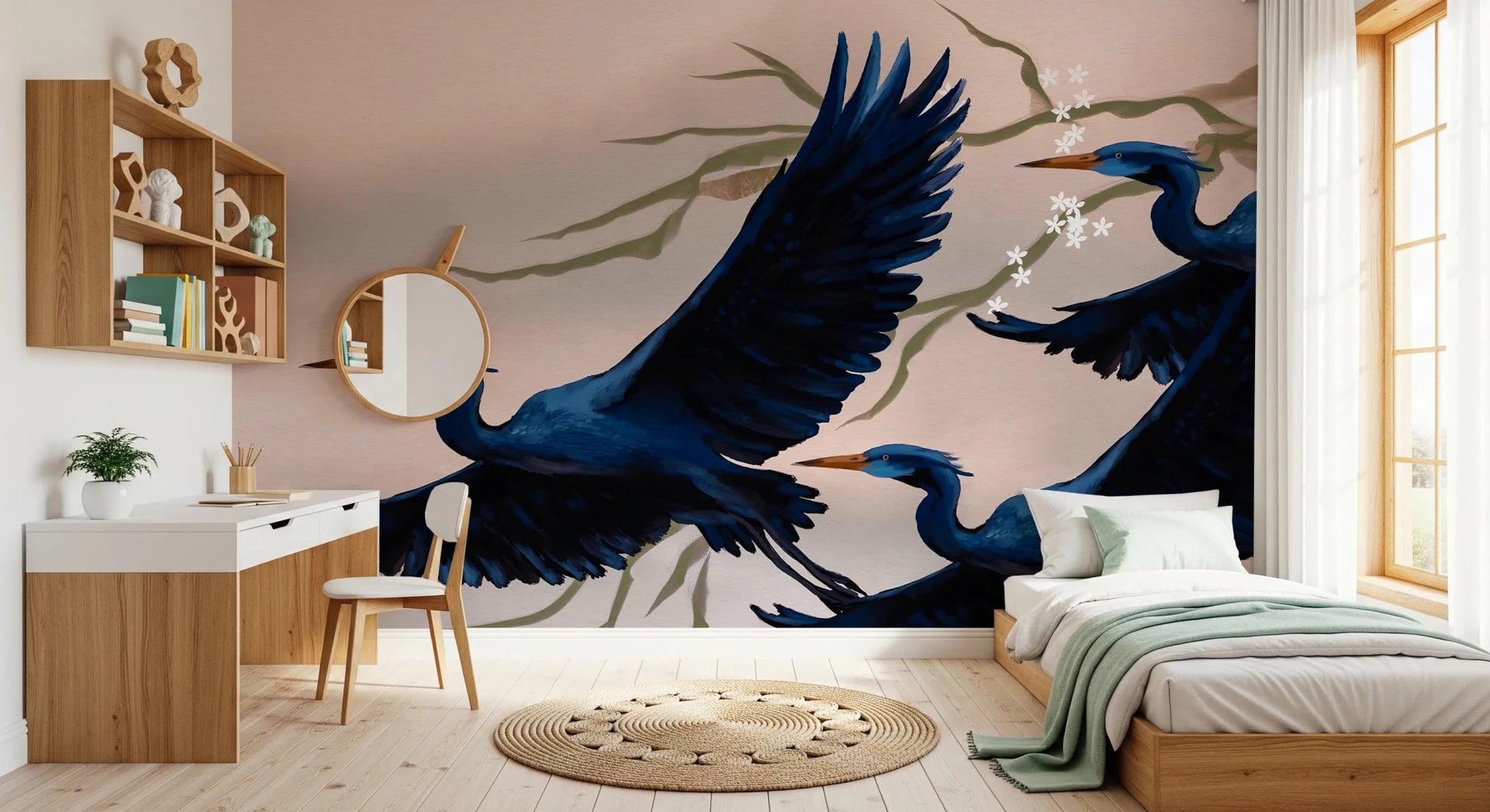 Heron's Bloom Wall Mural