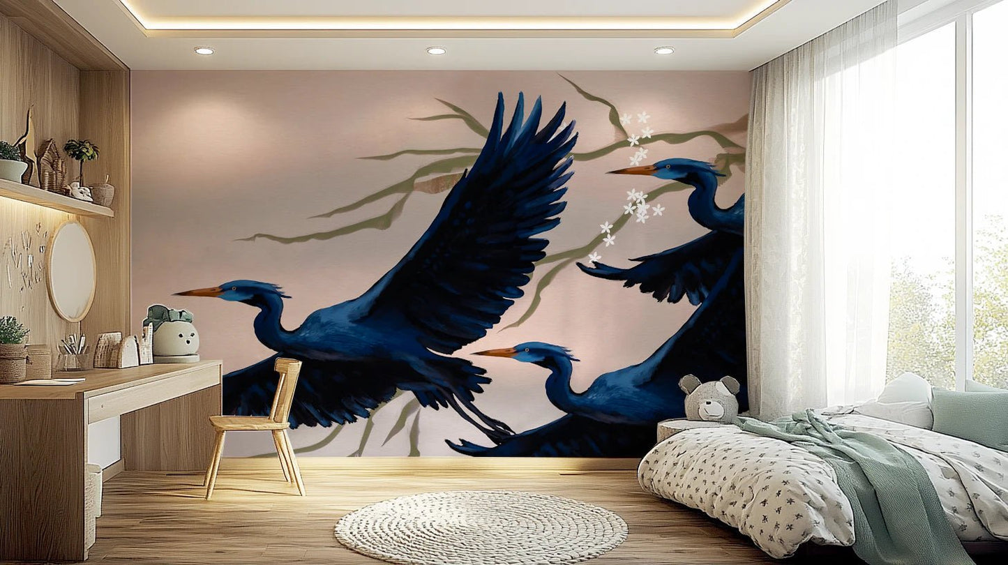 Heron's Bloom Wall Mural