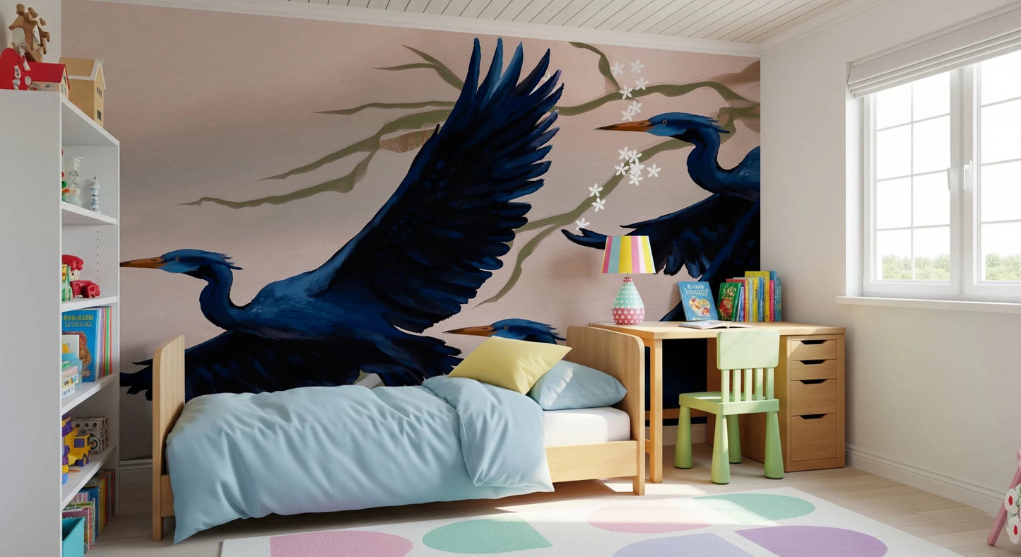Heron's Bloom Wall Mural