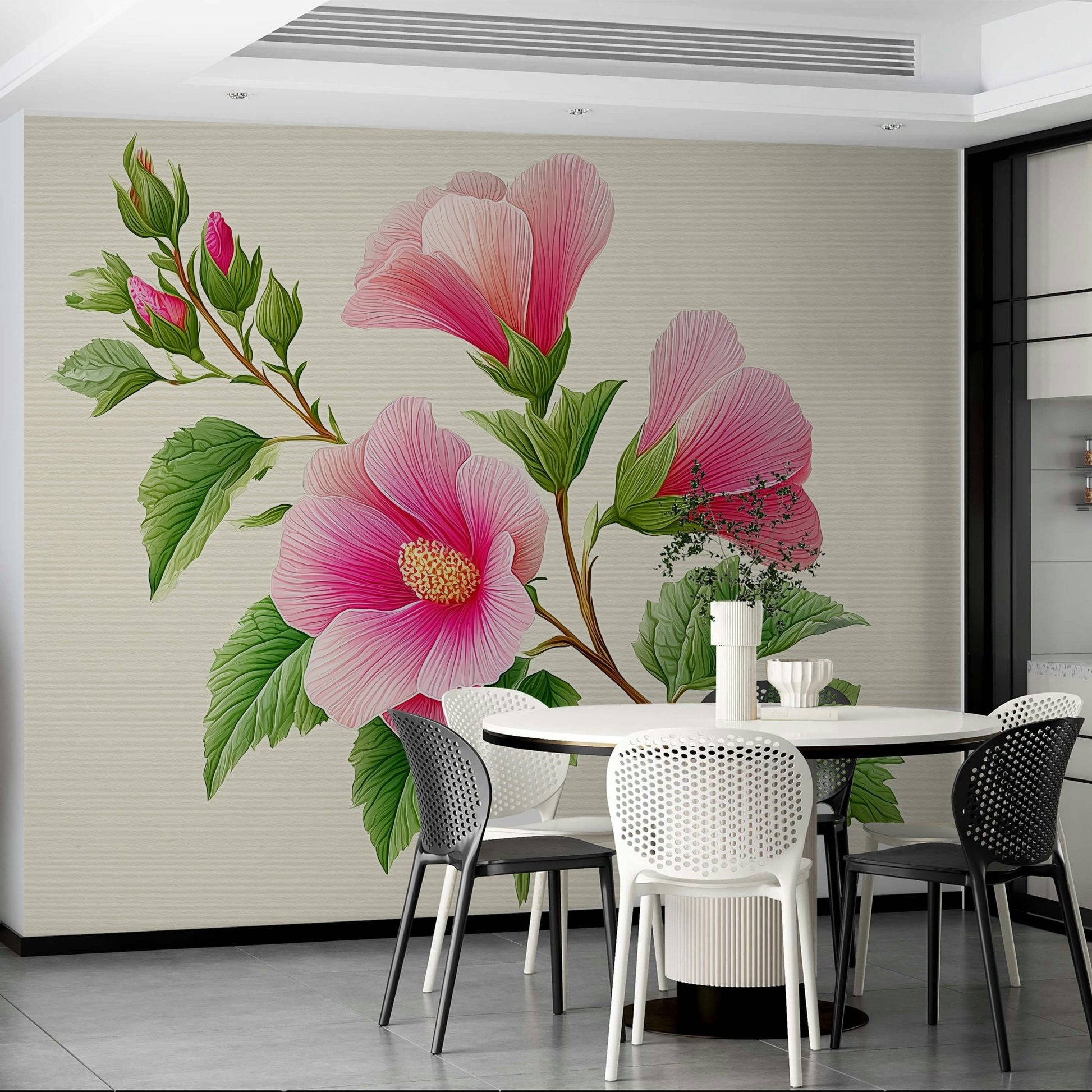 vibrant pink and red hibiscus flowers

