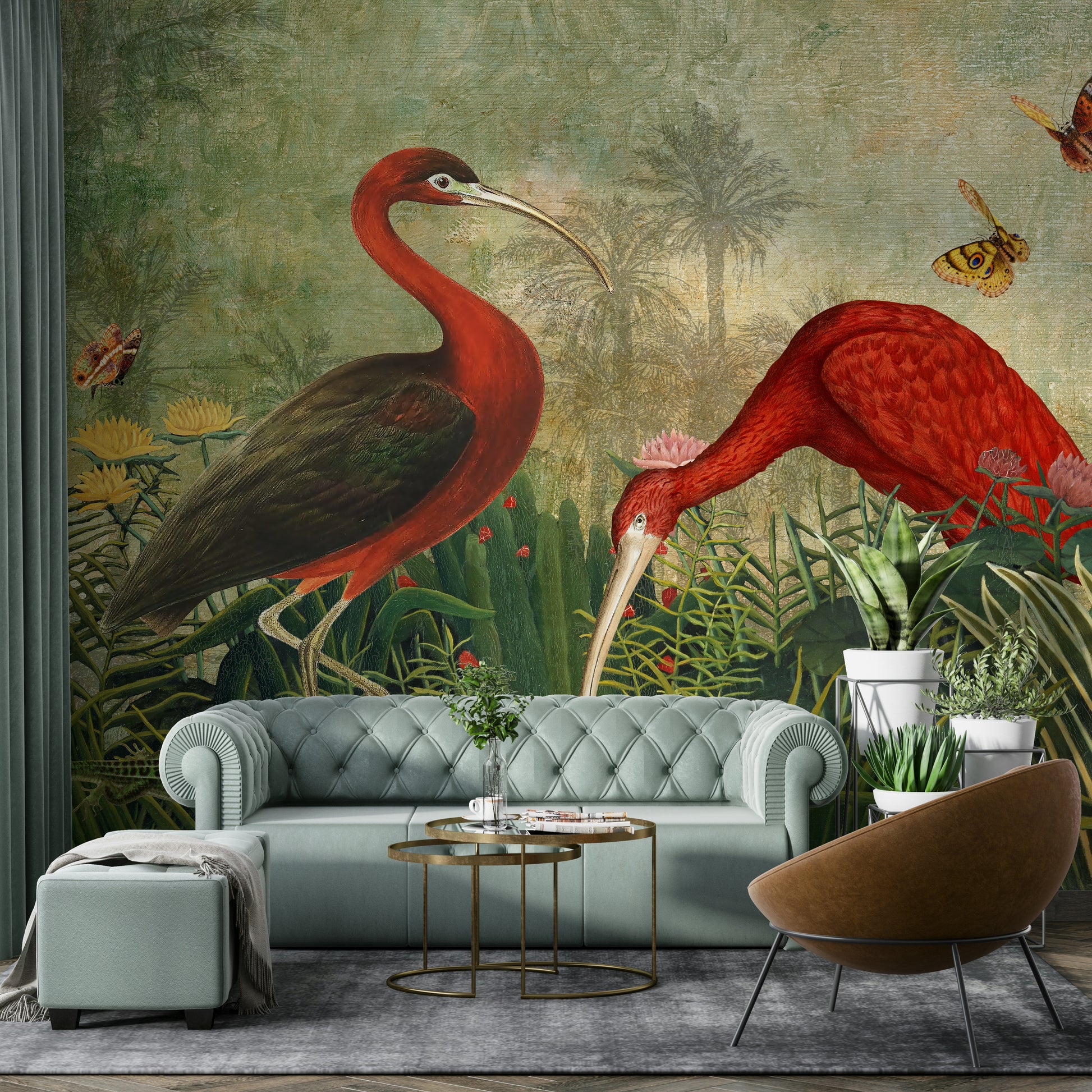 Living room botanical wall mural

