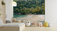 Serene wall wallpaper design with tropical nature elements

