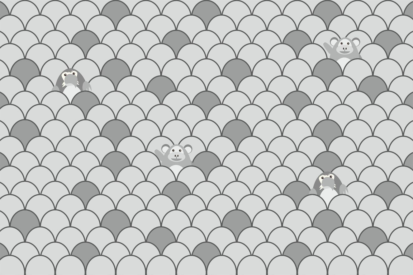 Grey Color Kids Animated Motifs Wallpaper Mural