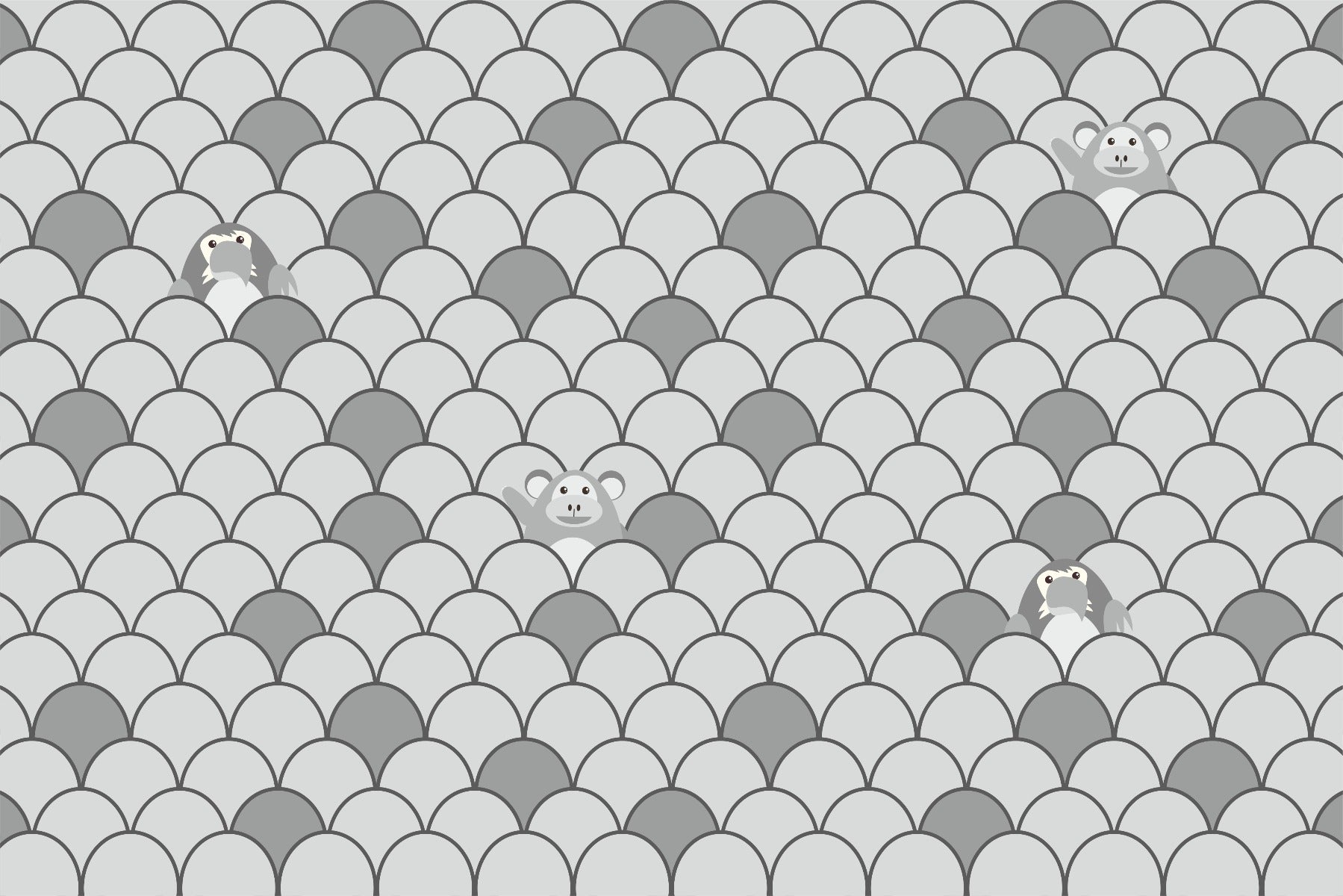 Grey Color Kids Animated Motifs Wallpaper Mural