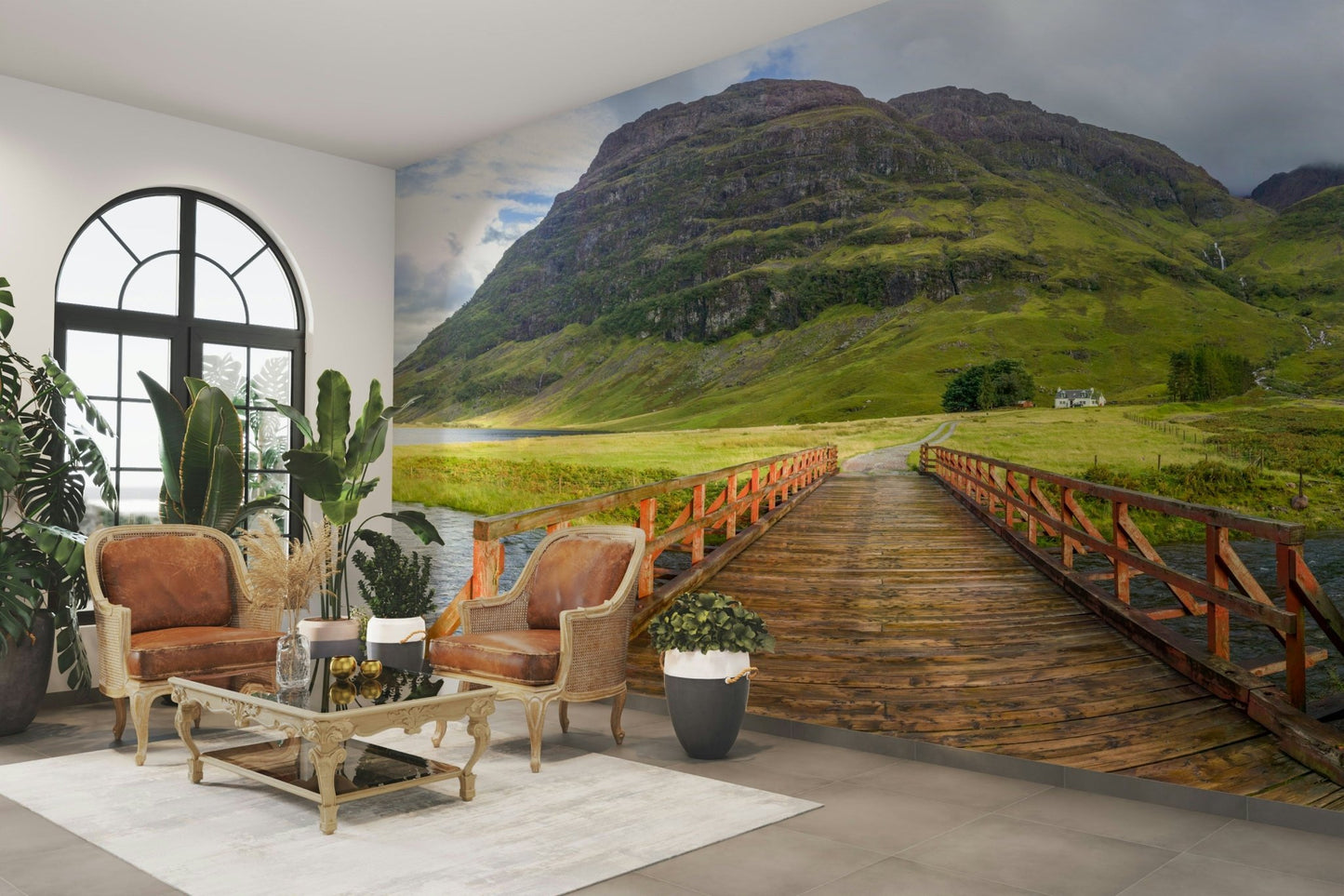 Tranquil bridge scene wallpaper

