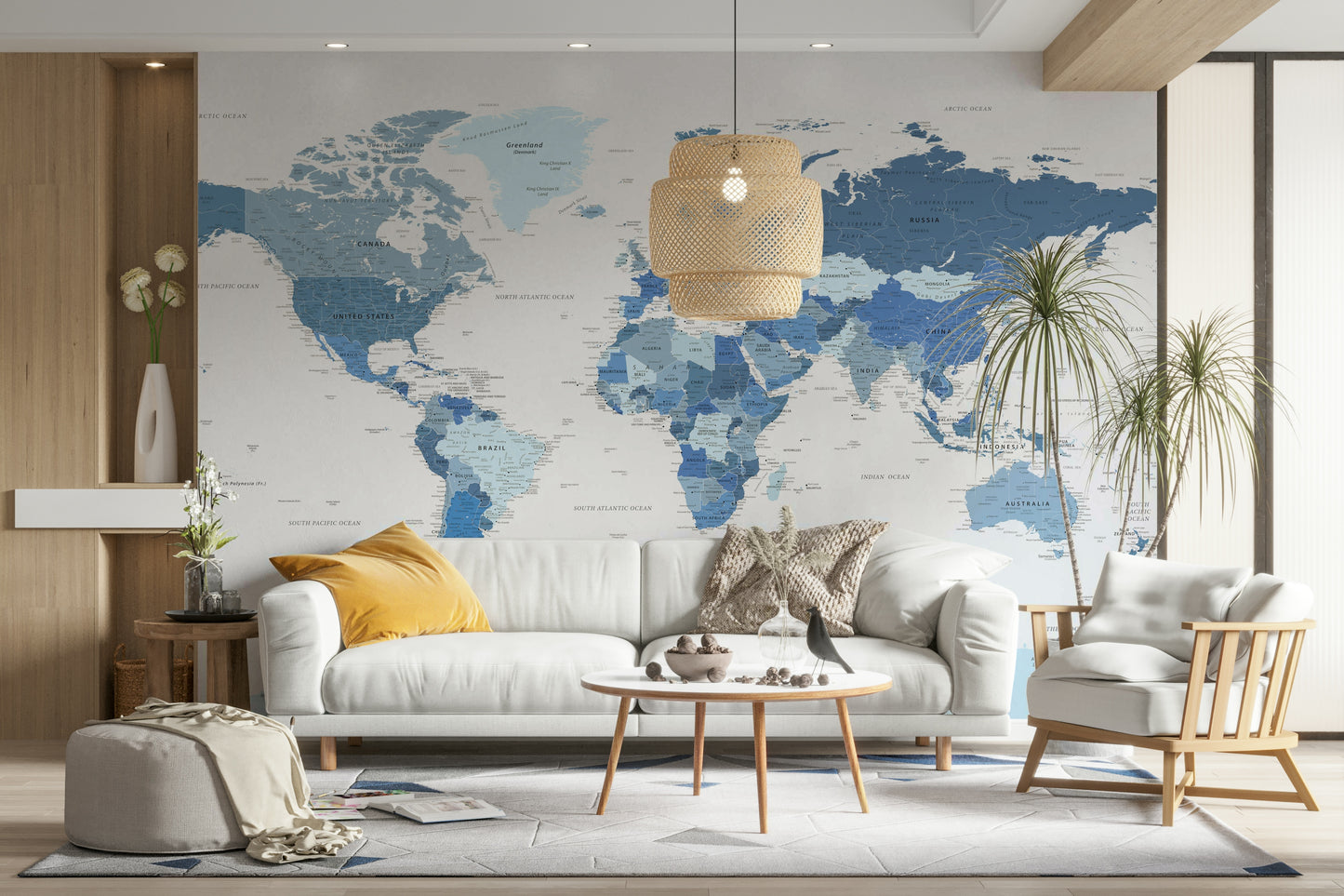 Highly Detailed World Map in Blue Wall Mural