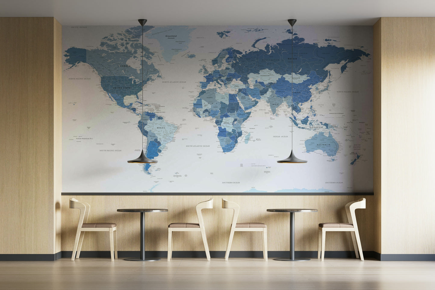 Highly Detailed World Map in Blue Wall Mural