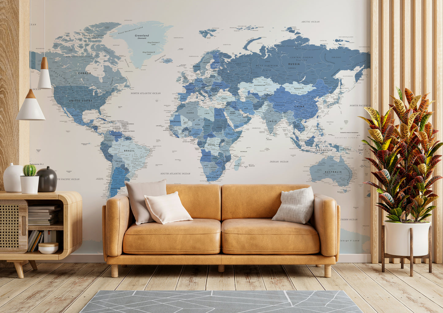 Highly Detailed World Map in Blue Wall Mural