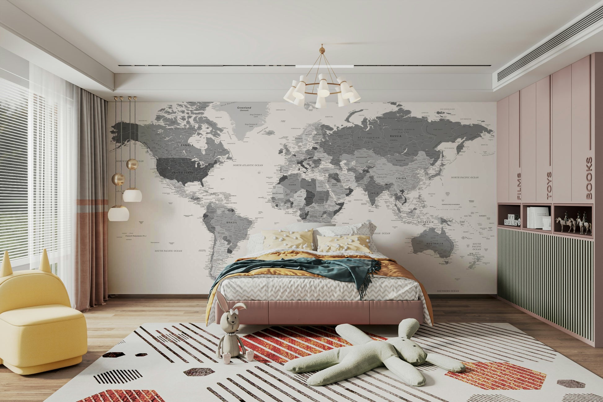 Sophisticated grey world map wall art

