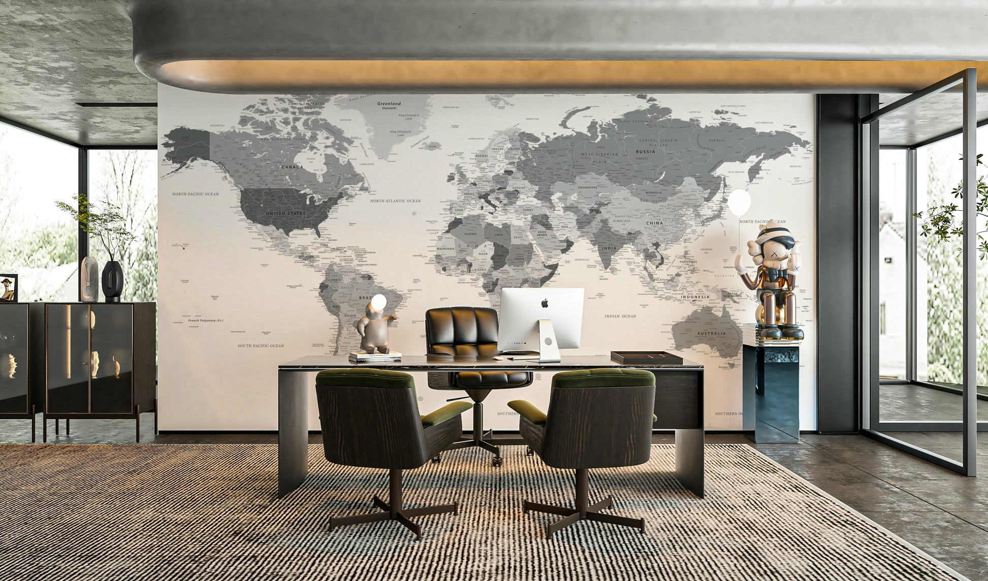 Geographical world map design in grey tones

