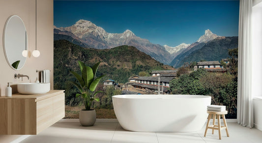 Himalayan Heights wallpaper for walls featuring snowy summit peaks.