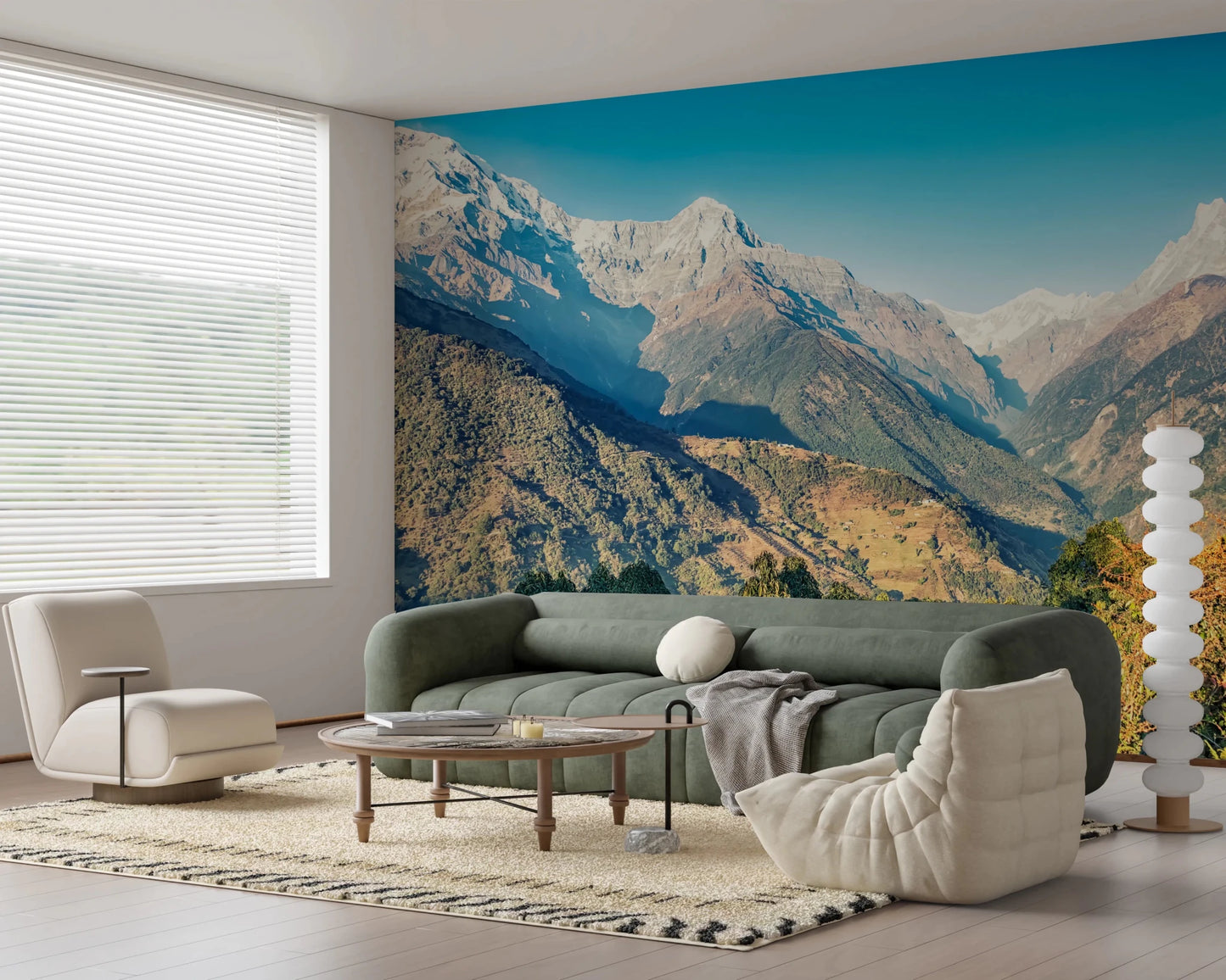Mountain valley mural expands contemporary lounge