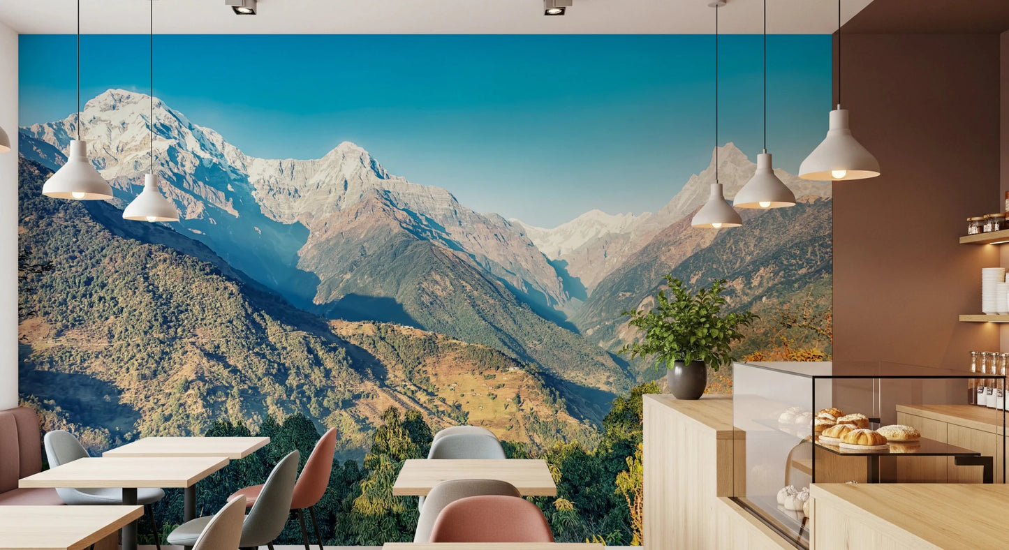 Scenic mountain wall mural opens coastal bedroom
