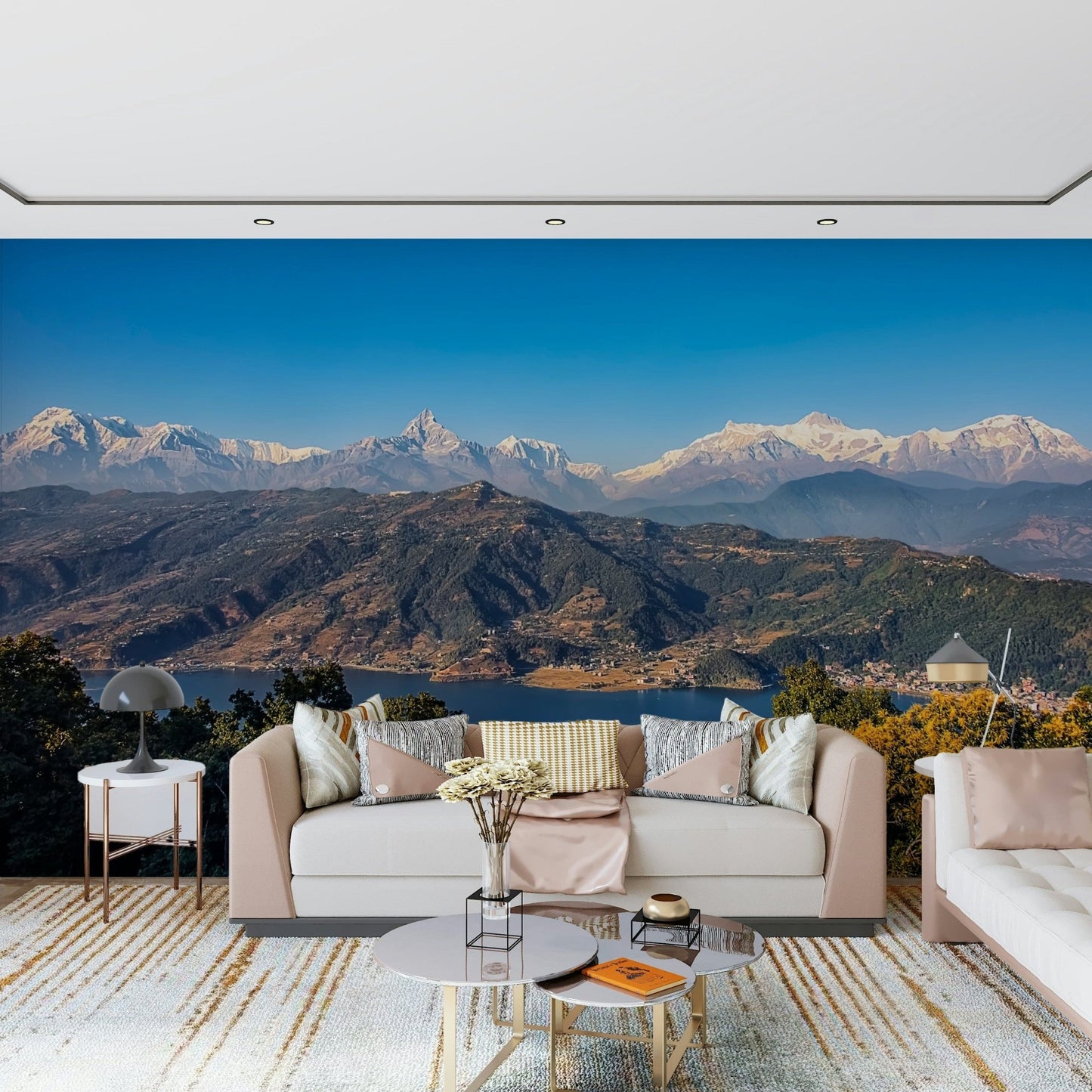 Magnificent Himalayan Vista peel and stick wallpaper, sunny day outlook.