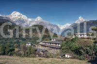 Himalayan Heights wall mural displaying traditional Nepalese architecture.