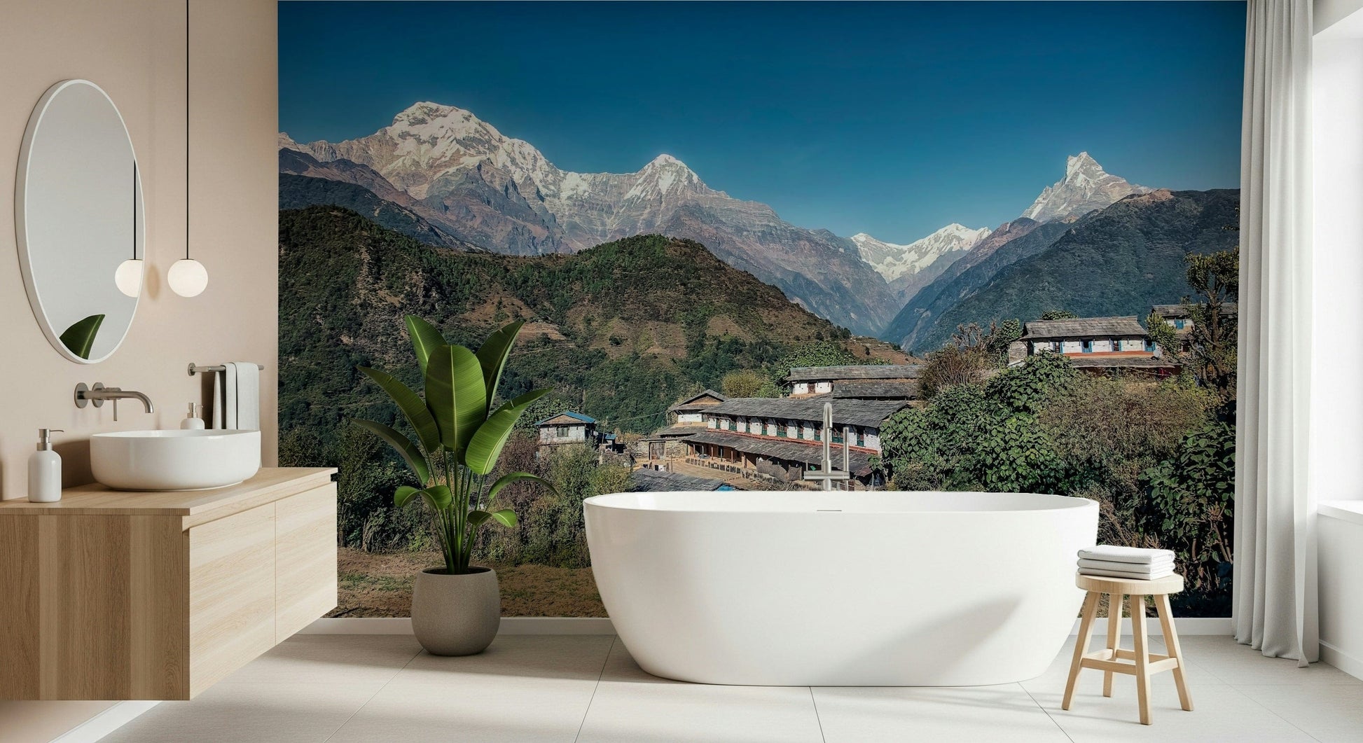 Himalayan Heights wallpaper for walls featuring snowy summit peaks.