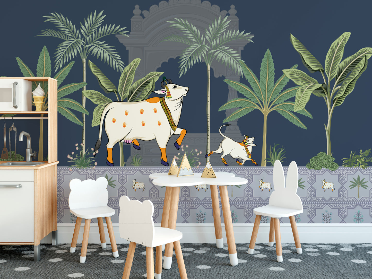 Spiritual Indian cow illustration for prayer rooms
