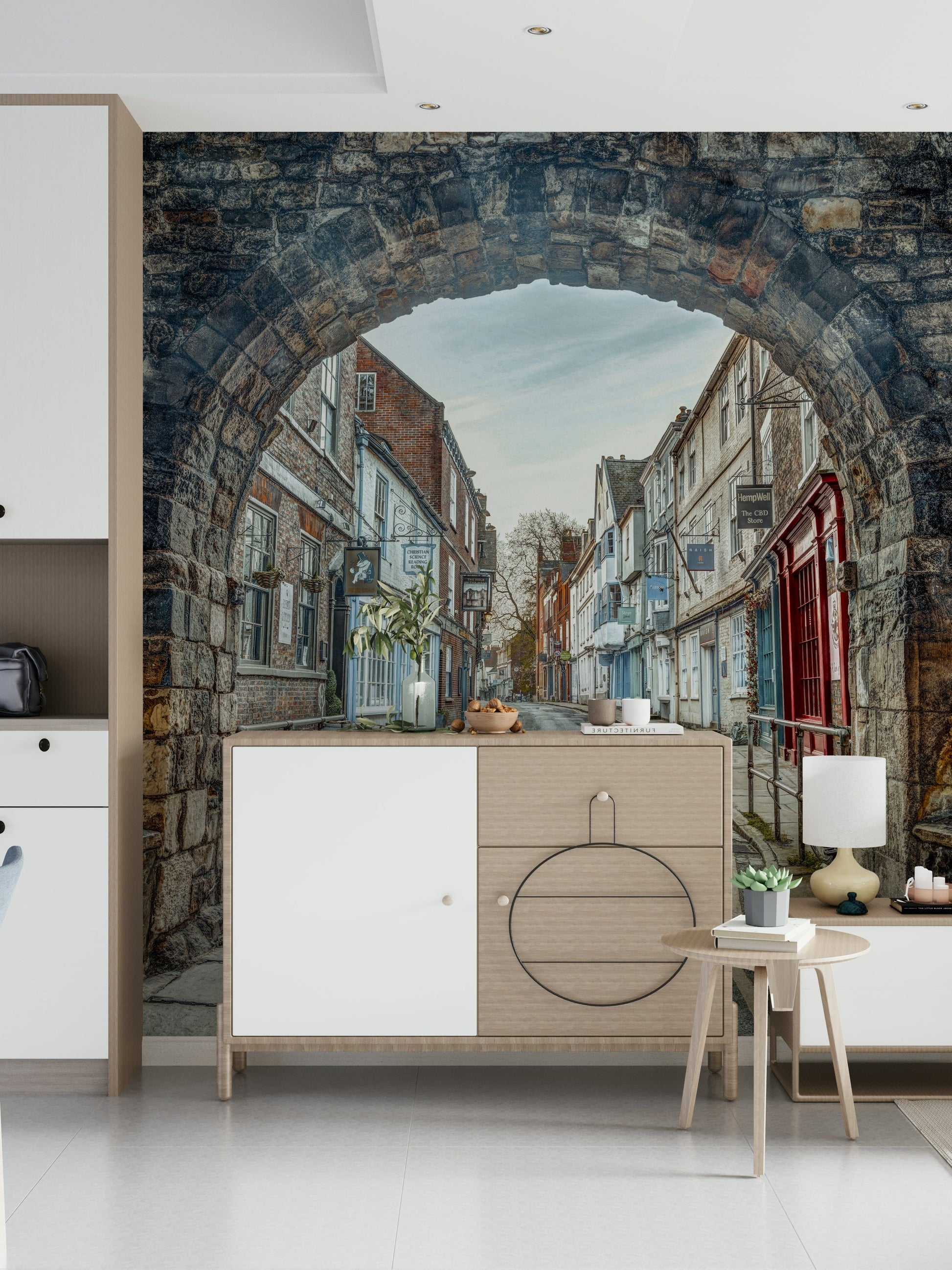 Classic stone arch mural for contemporary home decor