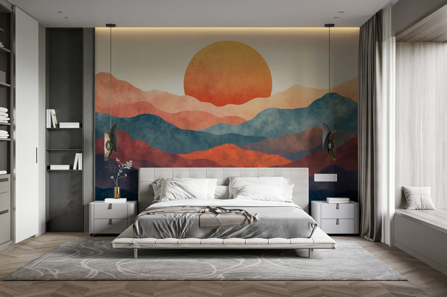 A high-angle view of the wall mural in a large space.