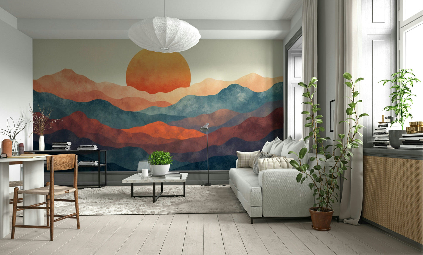 The peel and stick wallpaper showing realistic landscape textures.