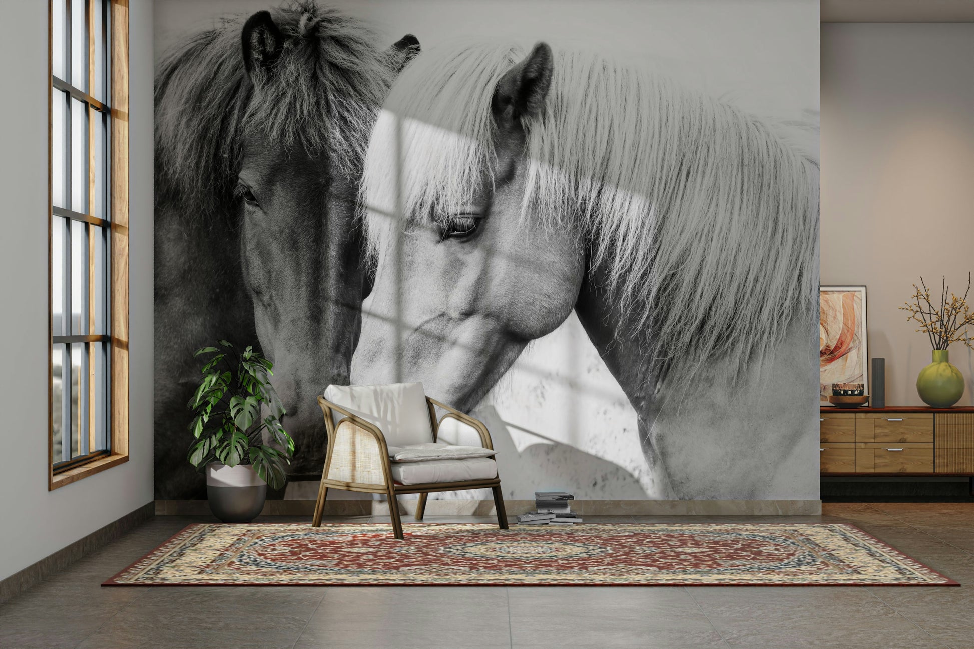Elegant horse love mural design for interiors

