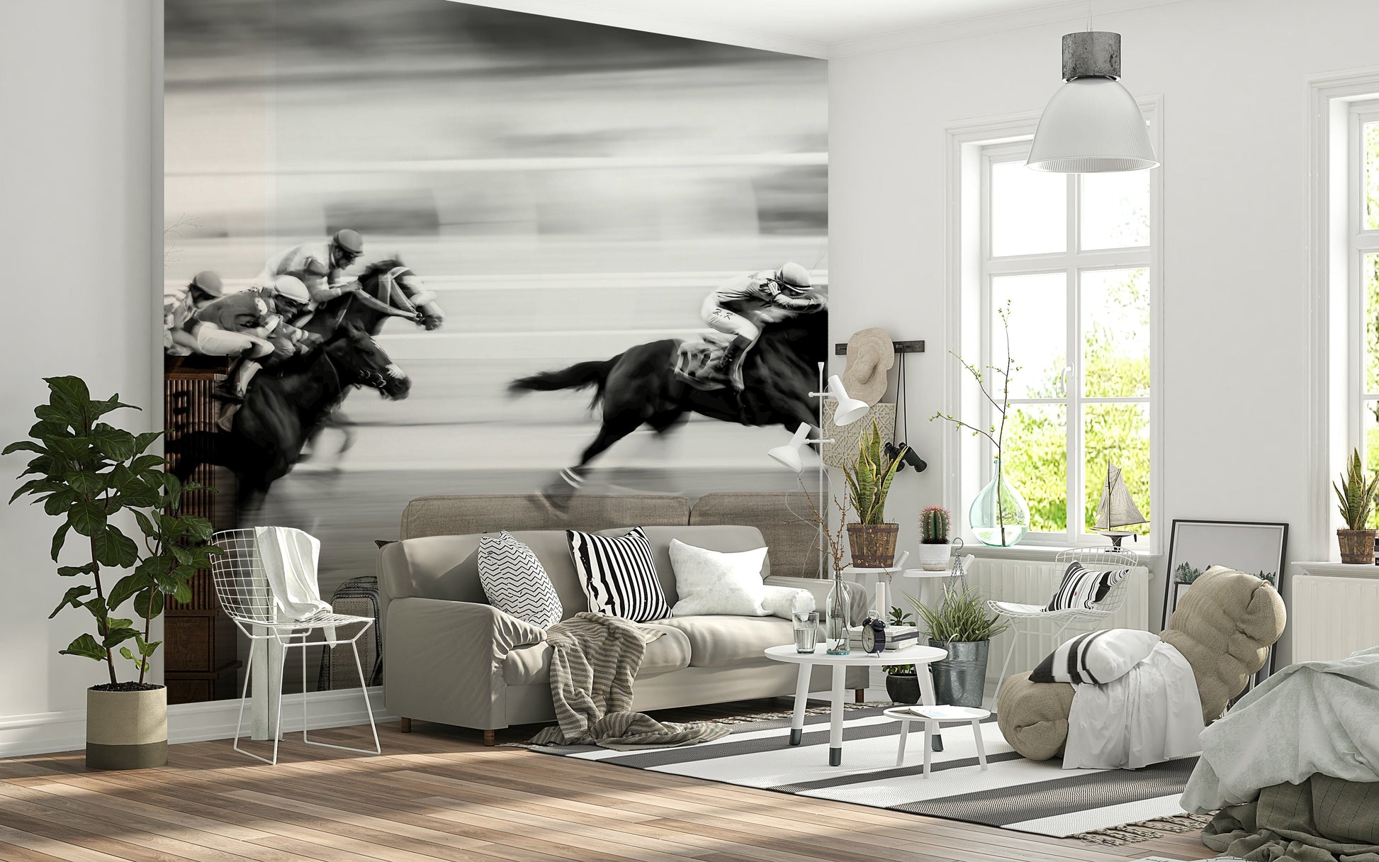 Galloping Horses Wall Mural – Lifelike depiction of racing horses in action, adding energy and excitement to a room.