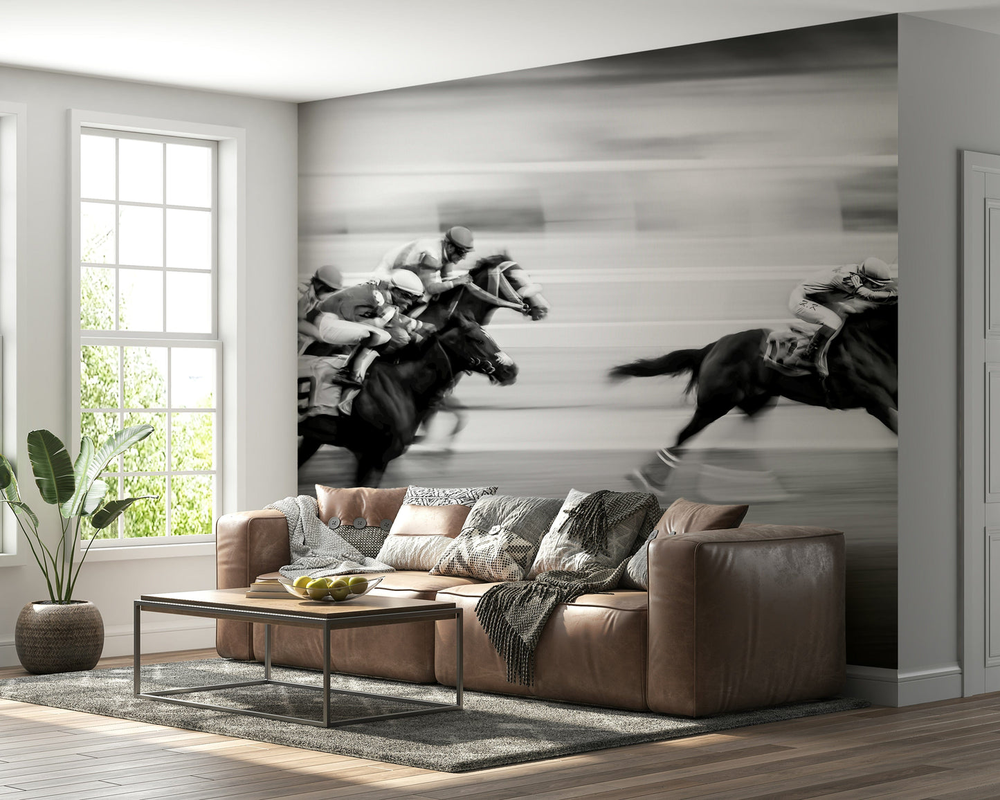 Equestrian Speed Wall Mural – Action-packed horse racing scene conveying excitement and motion.