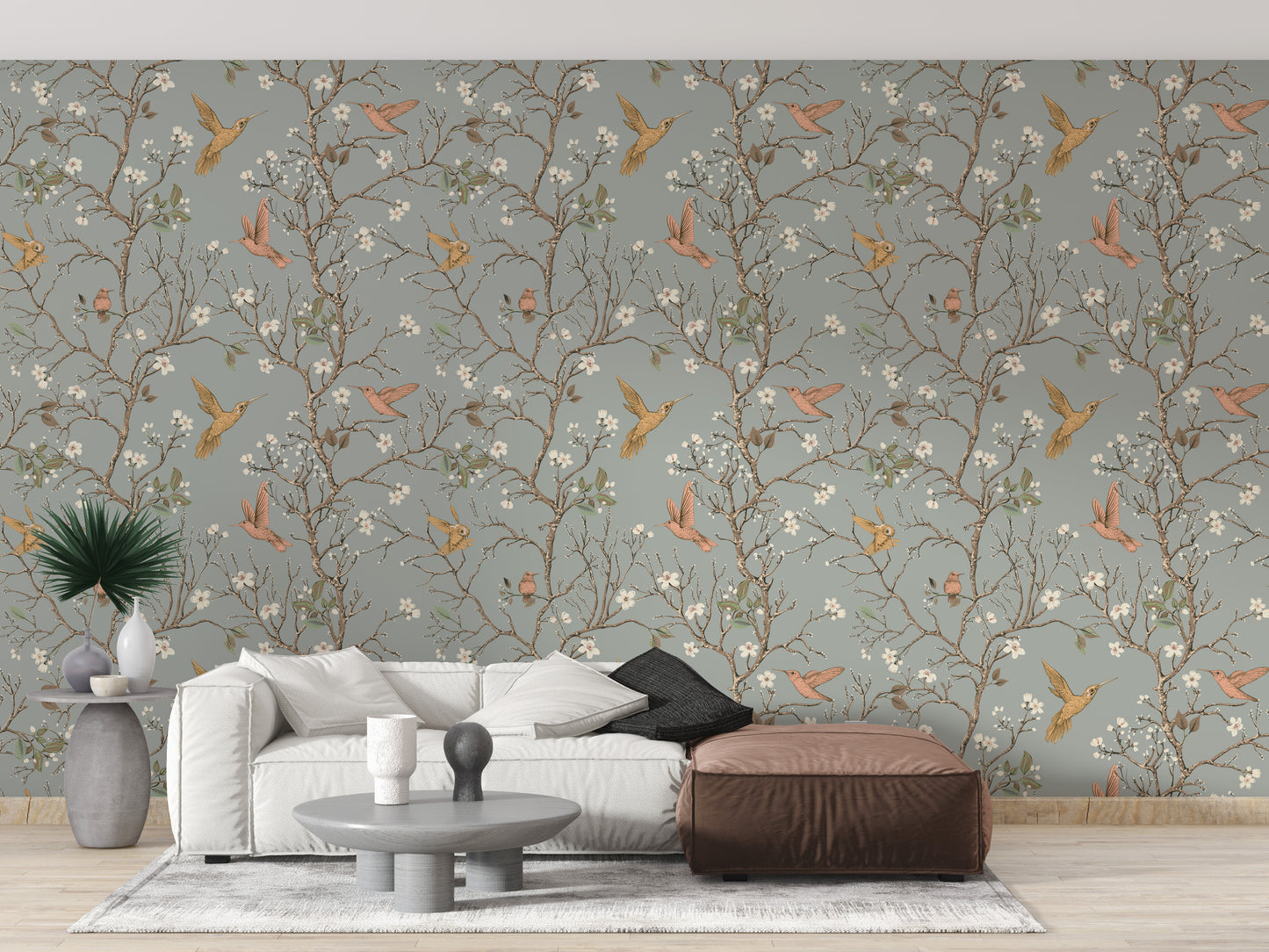 Elegant retro bird and bloom wallpaper