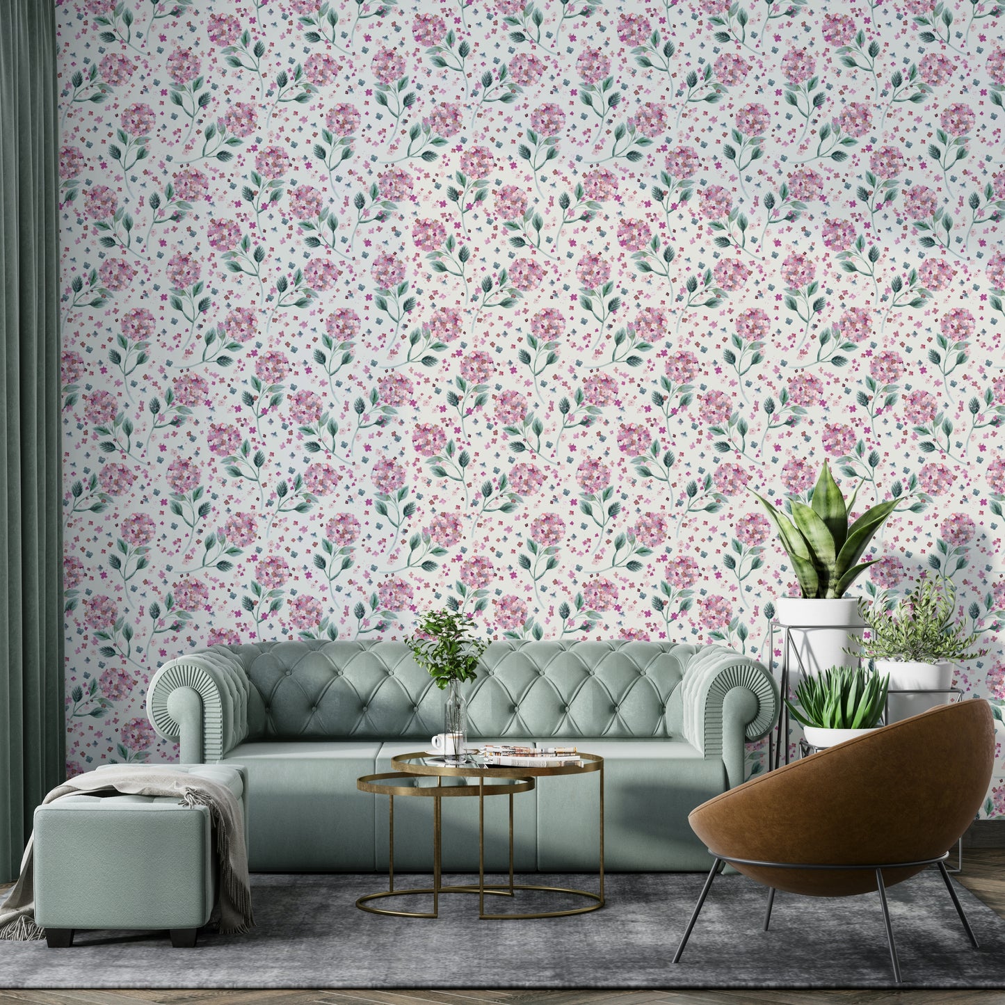 Elegant hydrangea flowers wallpaper for interiors


