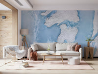 Dreamy glacier landscape wallpaper capturing snow peaks and arctic beauty in soothing blue hues.