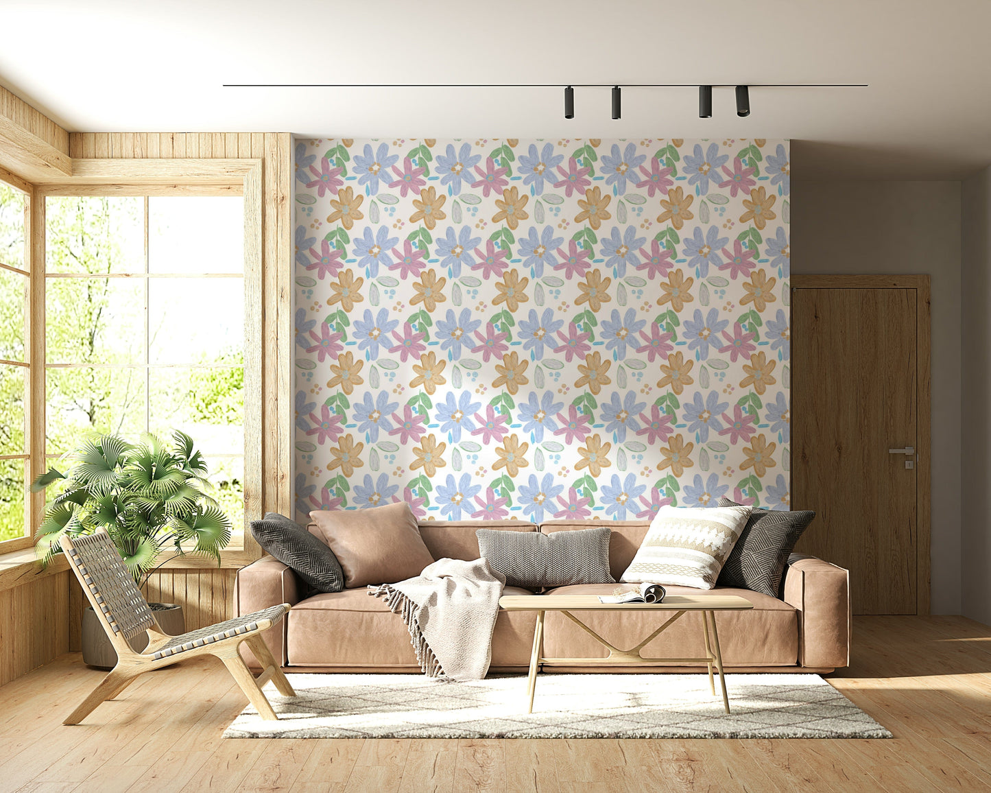 Artistic flower wallpaper featuring thick impasto paint in soft pastel tones.