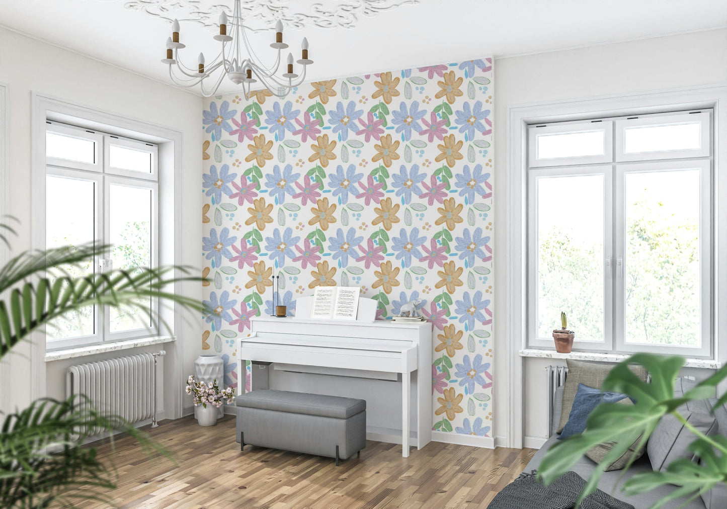 Cute impasto oil painted flowers pattern  Wallpaper⁠